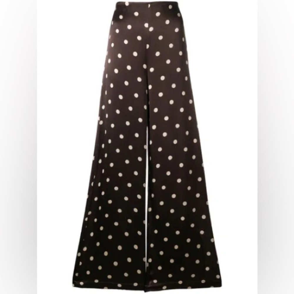 Ganni Cameron Polka Dot Wide-leg Trousers Chocolate Brown Pants
